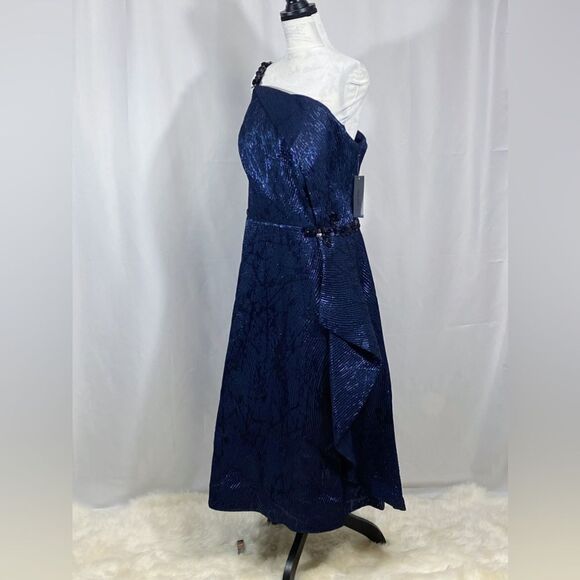 Teri Jon by Rickie Freeman Embellished One-Shoulder Midi-Dress size 18 - Picture 12 of 16